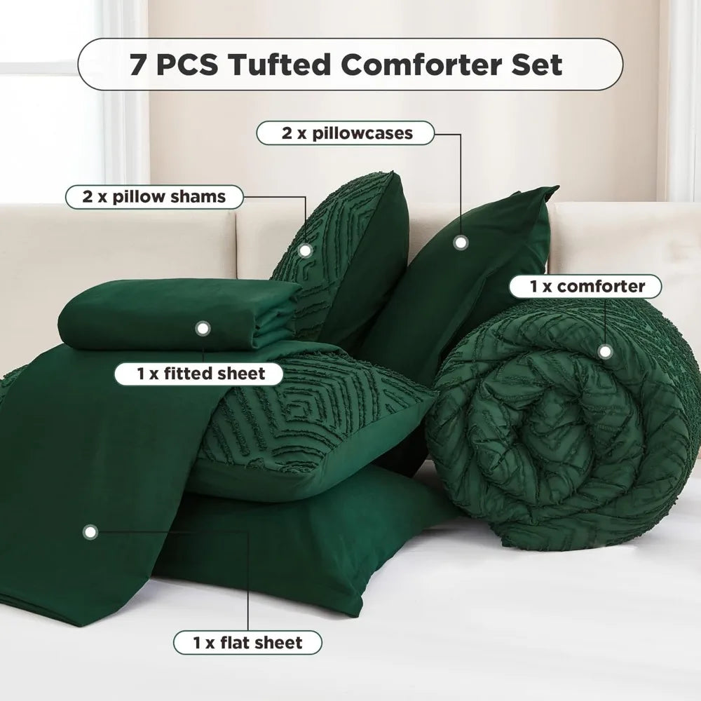 Comforter Set 7 Piece Dark Emerald Green -