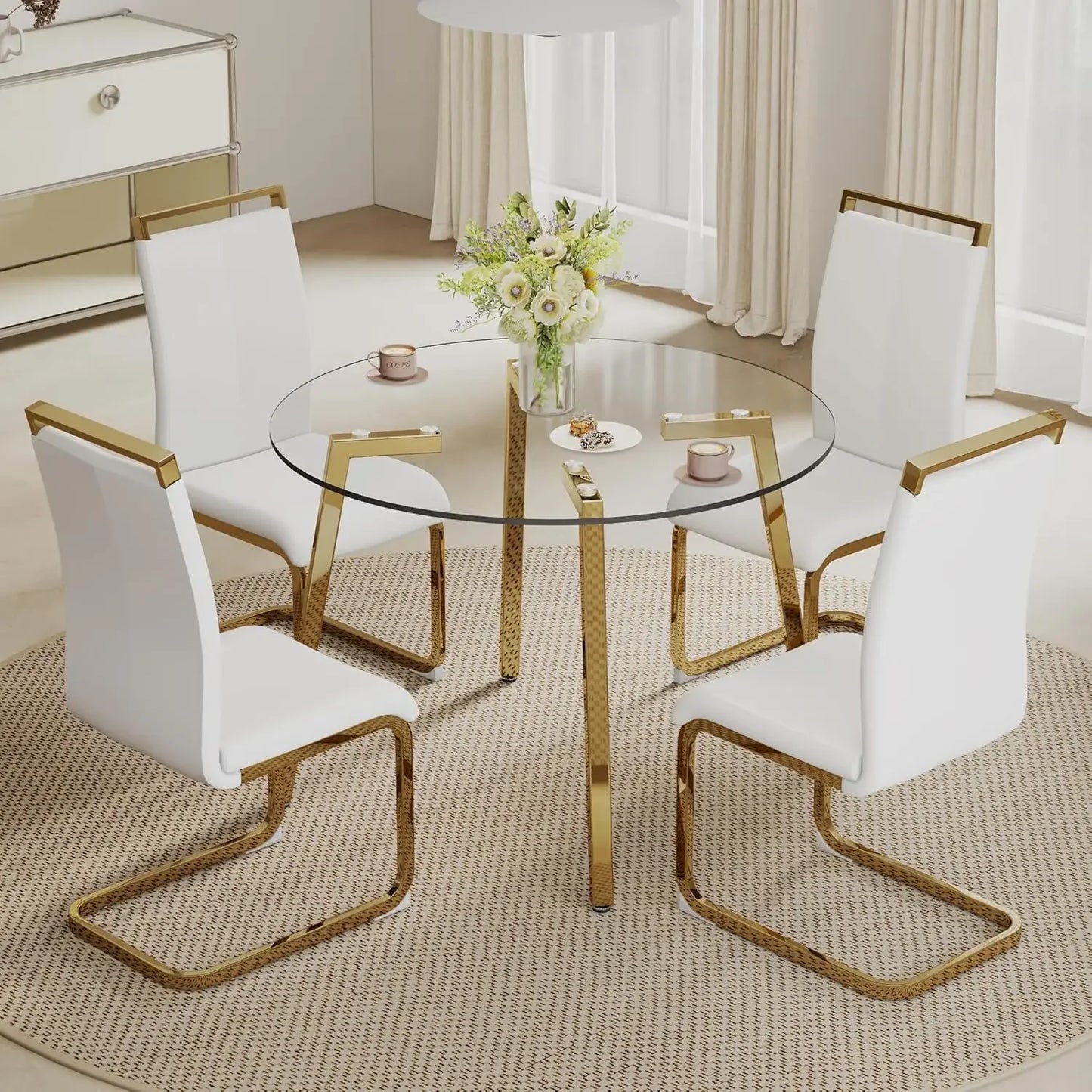 42”Round Dining Table Set for 4,