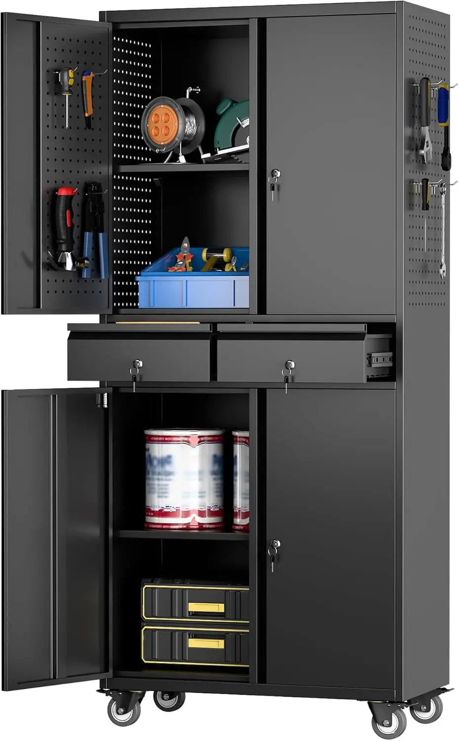 Garage Storage Cabinet with Wheels and Doors