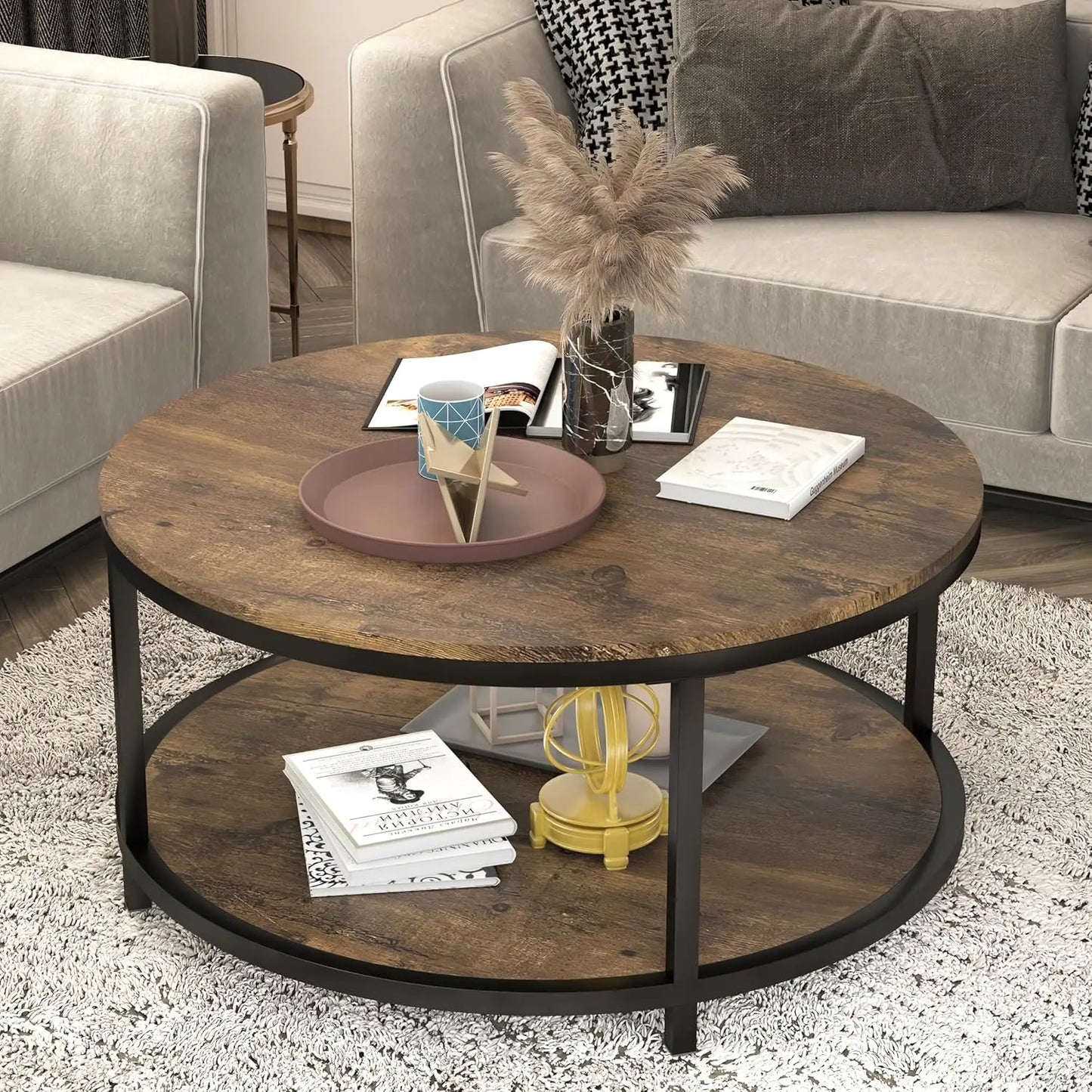 Round Coffee Table, 36", 2-Tier
