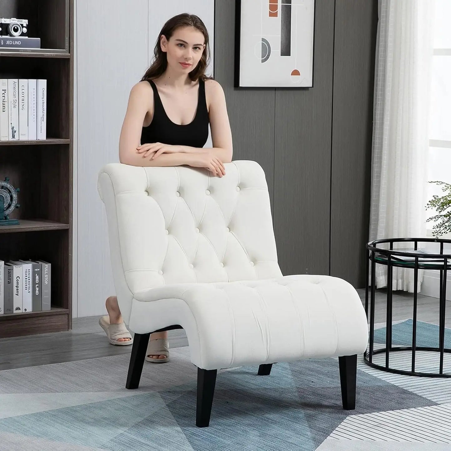 Armless Upholstered Lounge Chair Wood Legs,