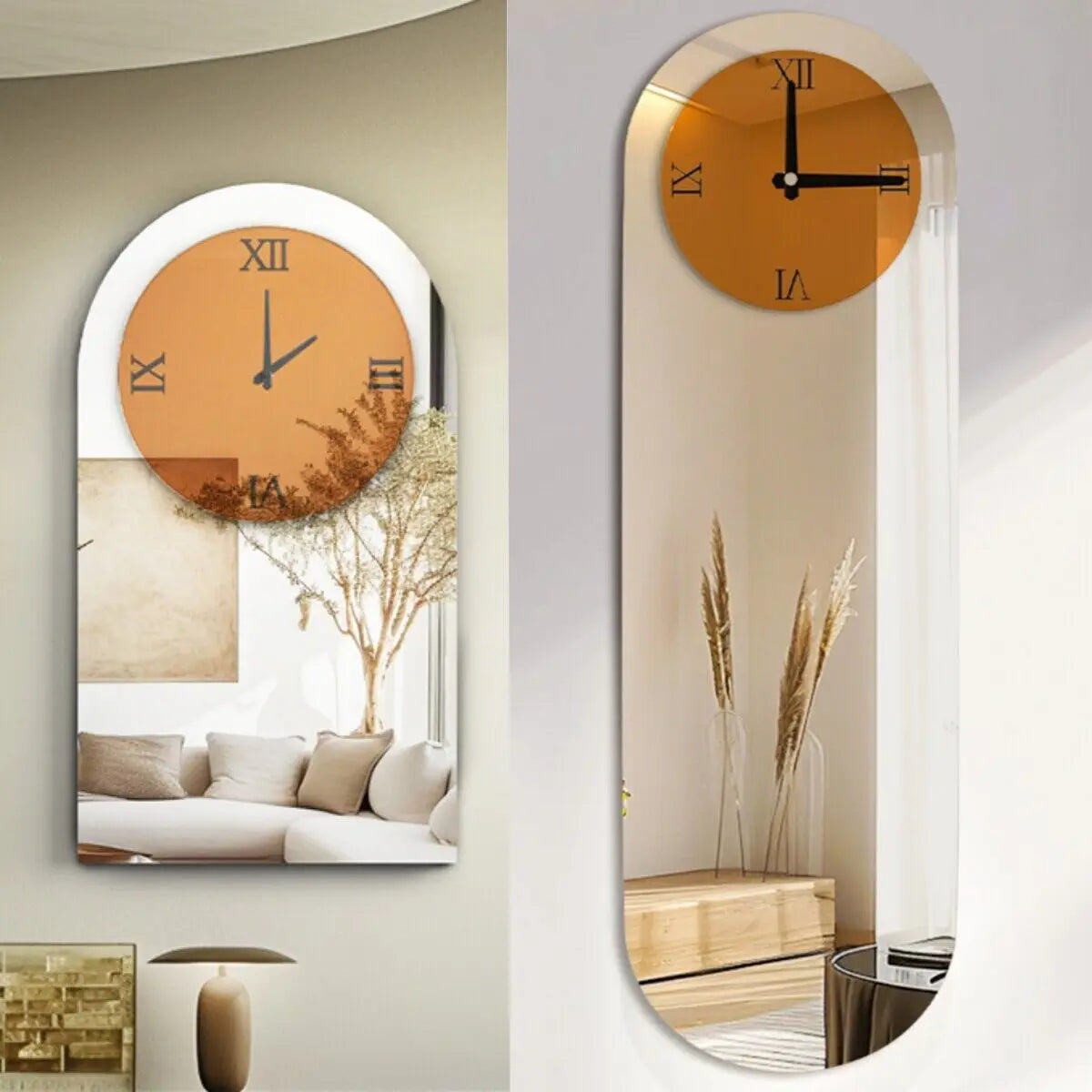 Wall Clock with Silver Mirror Modern Decorative