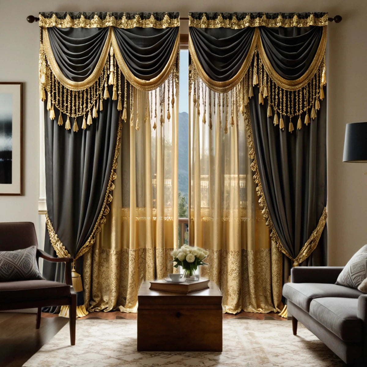 2 pieces curtain printing simulation valance