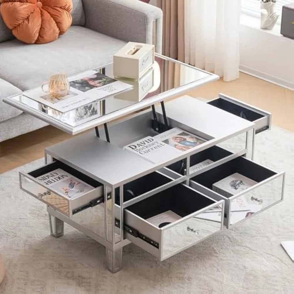 Coffee Table, Mirrored Lift Top Coffee Table,