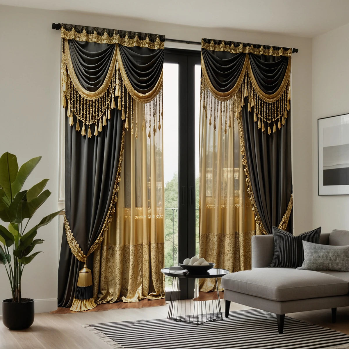 2 pieces curtain printing simulation valance