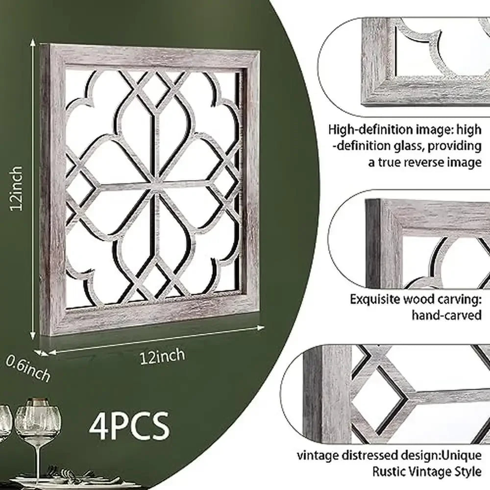 4-Pack Square White Decorative Mirrors