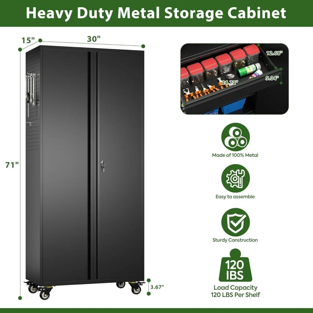 Garage Storage Cabinet with Wheels and Doors