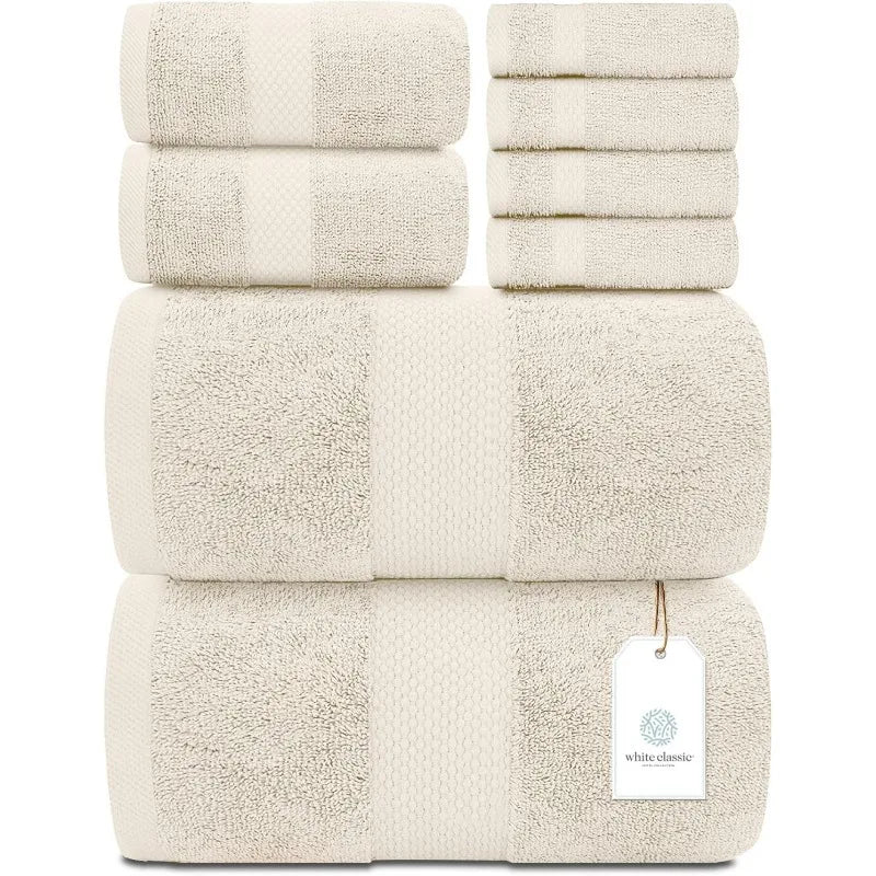 Luxury White Bath Towel Set of 8 Pieces