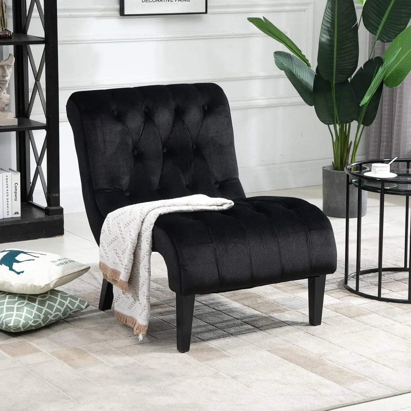 Armless Upholstered Lounge Chair Wood Legs,
