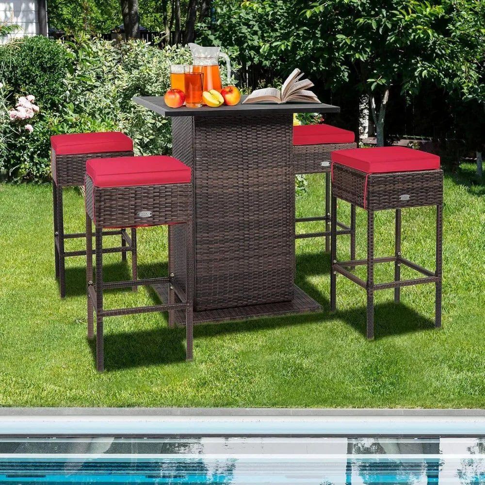 5 Pieces Rattan Bar Set,