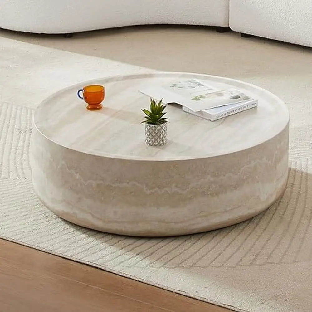Round Faux Marble Coffee Table Modern l