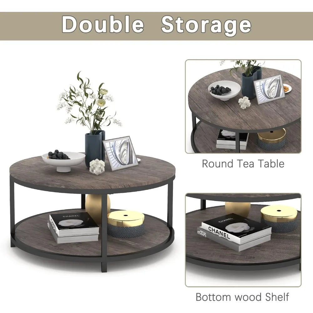 Round Coffee Table, 36", 2-Tier