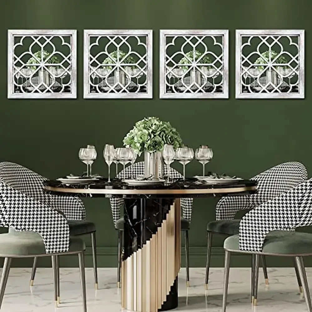 4-Pack Square White Decorative Mirrors