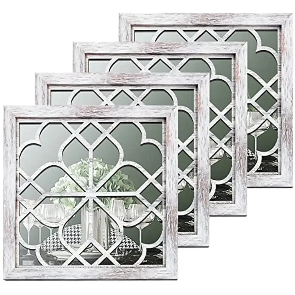 4-Pack Square White Decorative Mirrors