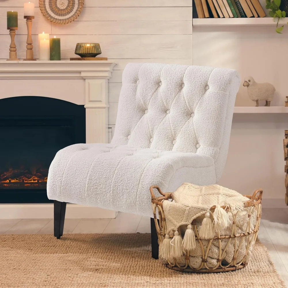Armless Upholstered Lounge Chair Wood Legs,