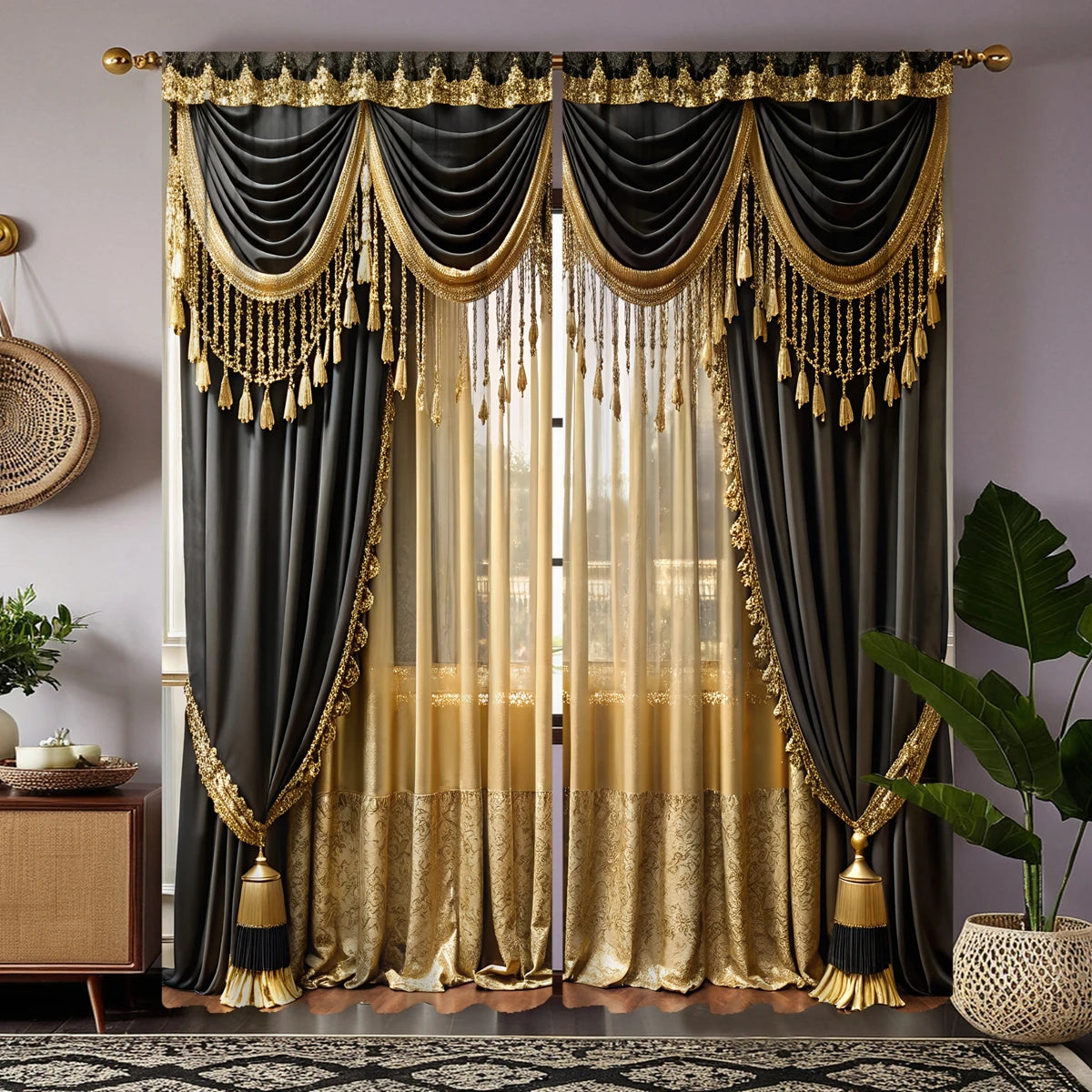 2 pieces curtain printing simulation valance