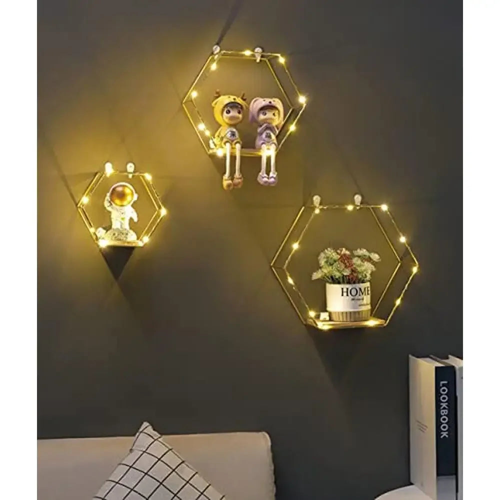 Hexagon Metal Wire Wood LED Lights