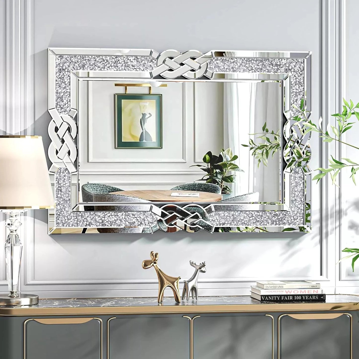 Diamond Wall Mirror Rectangular Glass Silver