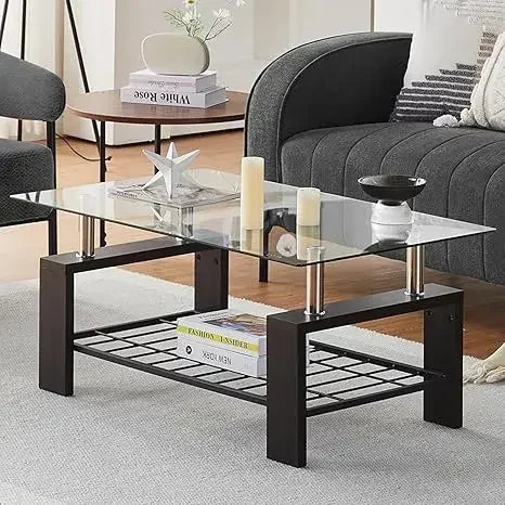 Modern Tempered Glass Tabletop , 2-Tier Table