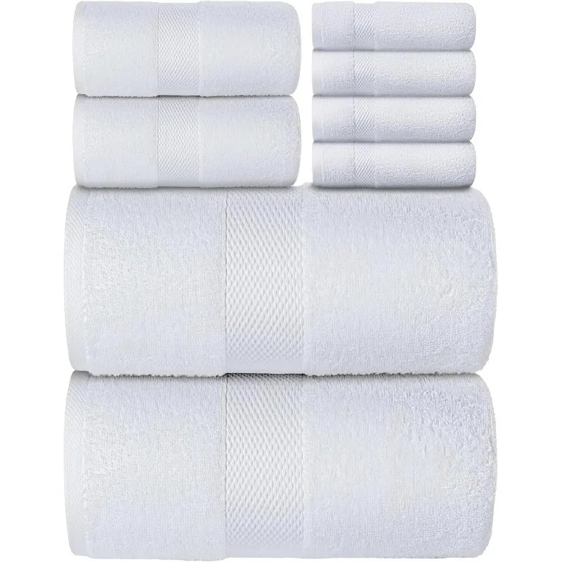 Luxury White Bath Towel Set of 8 Pieces