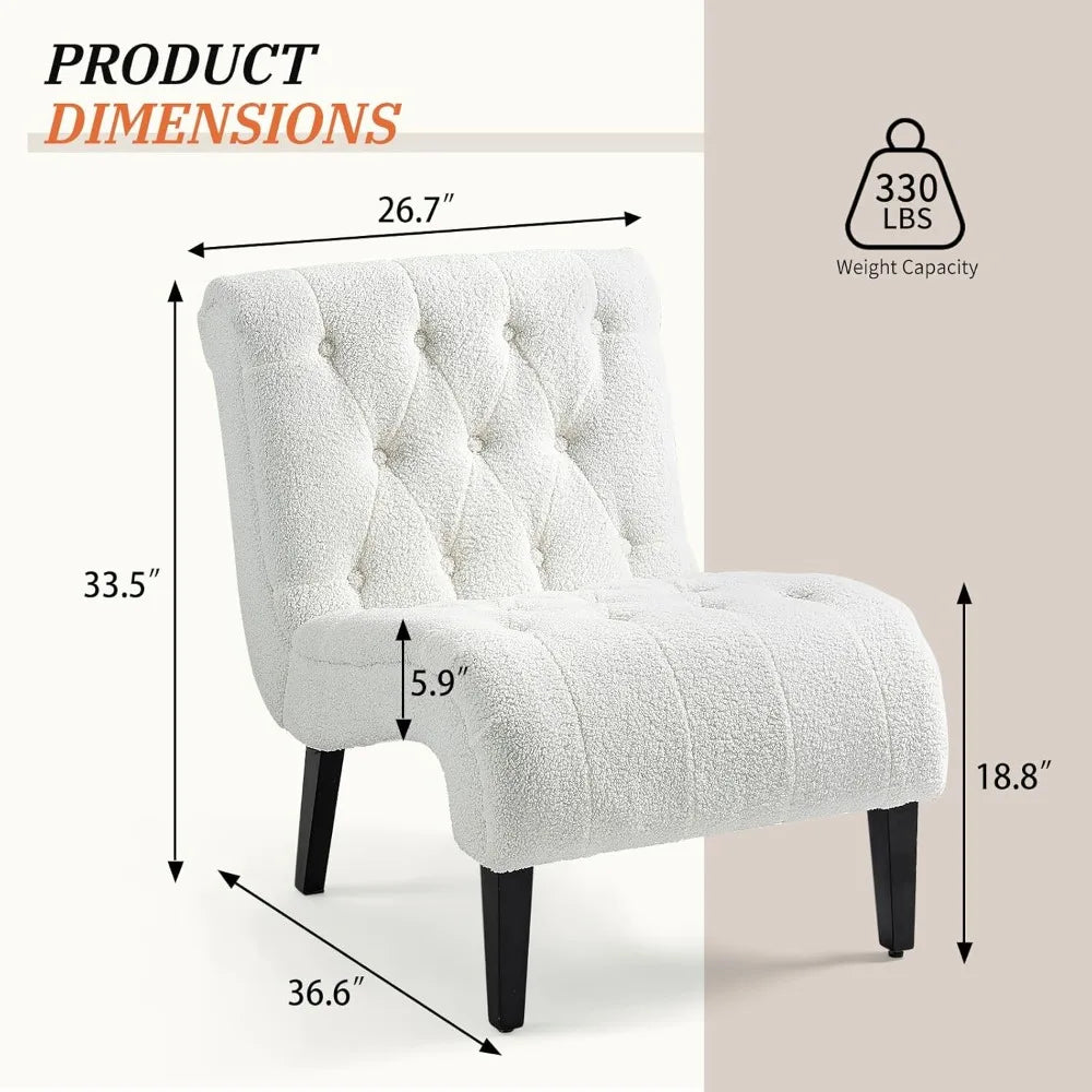 Armless Upholstered Lounge Chair Wood Legs,