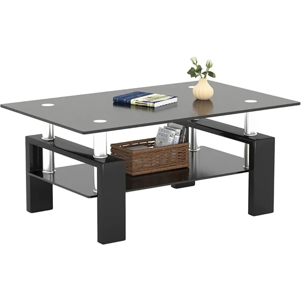 Rectangle Glass Coffee Table 2-Tier