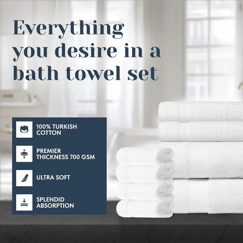 Luxury White Bath Towel Set of 8 Pieces
