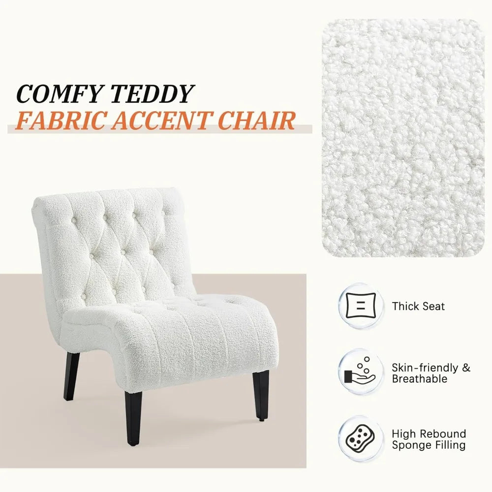 Armless Upholstered Lounge Chair Wood Legs,
