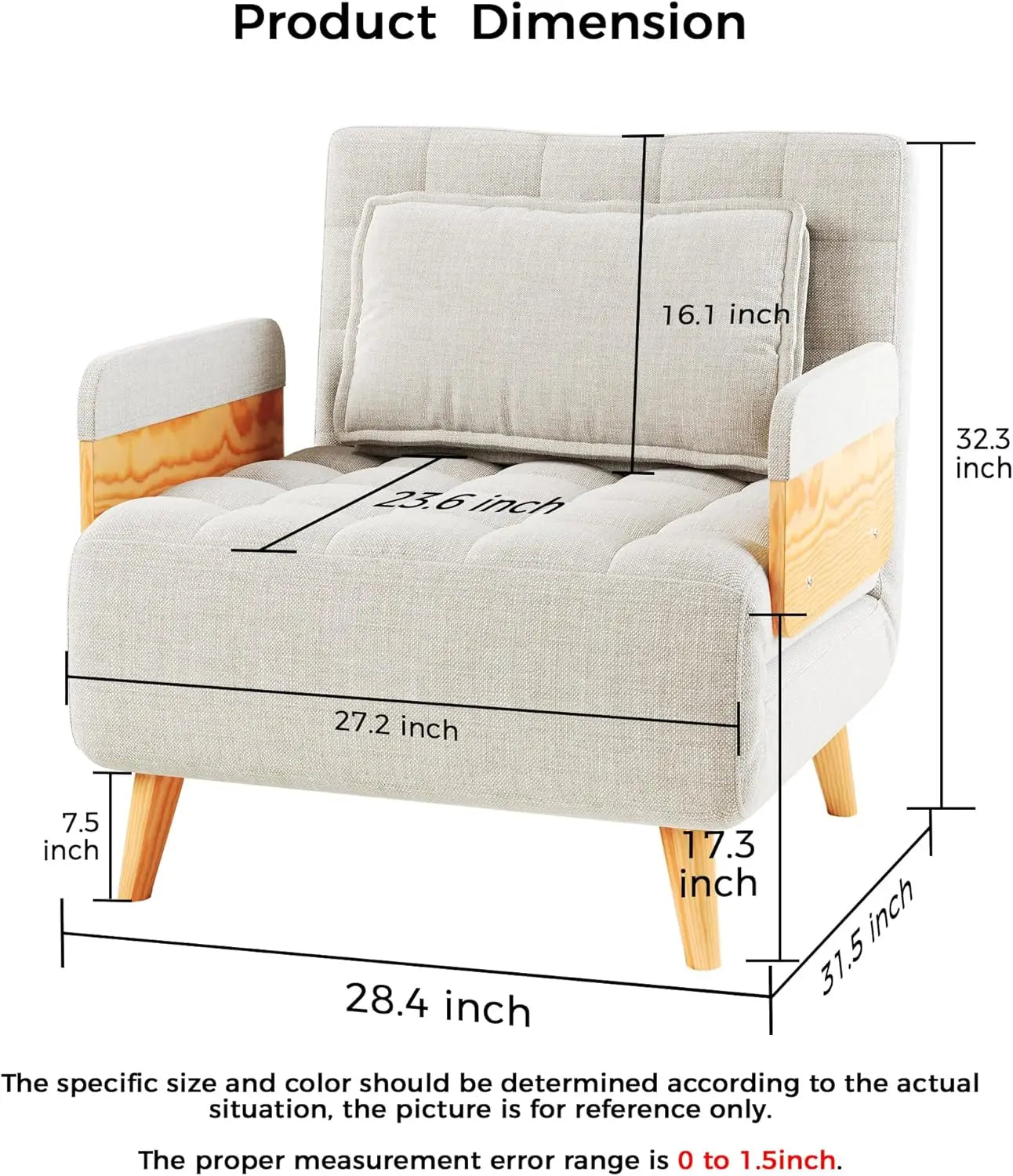 Chair Bed Sleeper, 3-in-1 Futon Bed Chair,