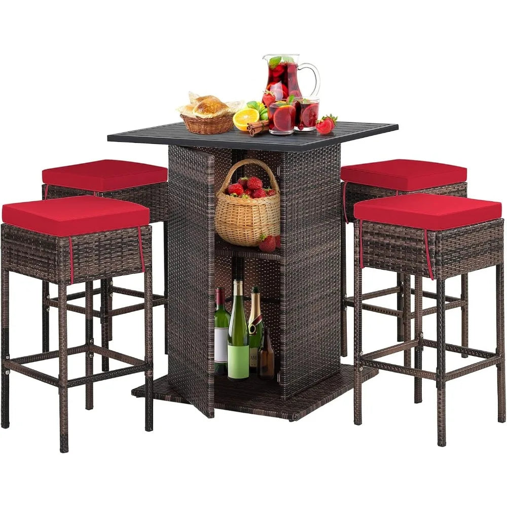5 Pieces Rattan Bar Set,
