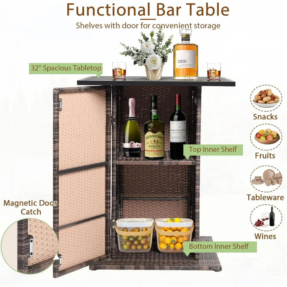 5 Pieces Rattan Bar Set,