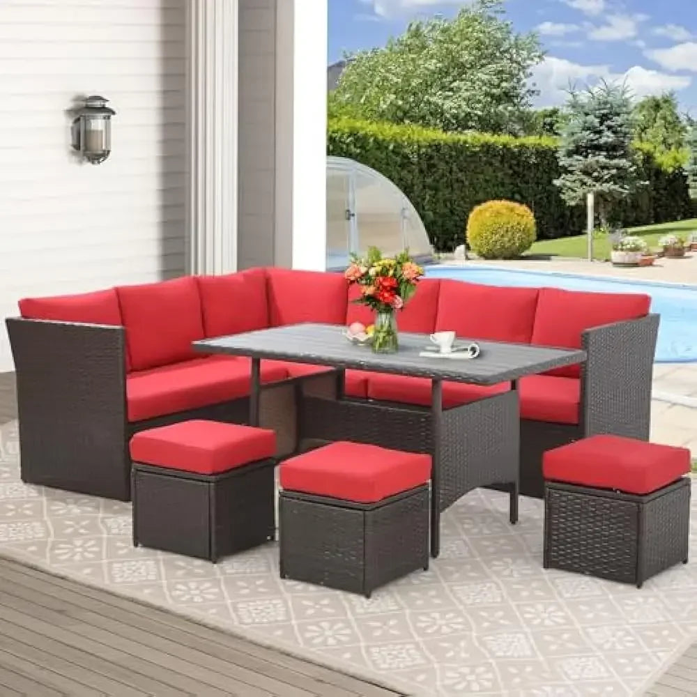 7 Pieces Patio Furniture Set, Outdoor Sectional Sofa