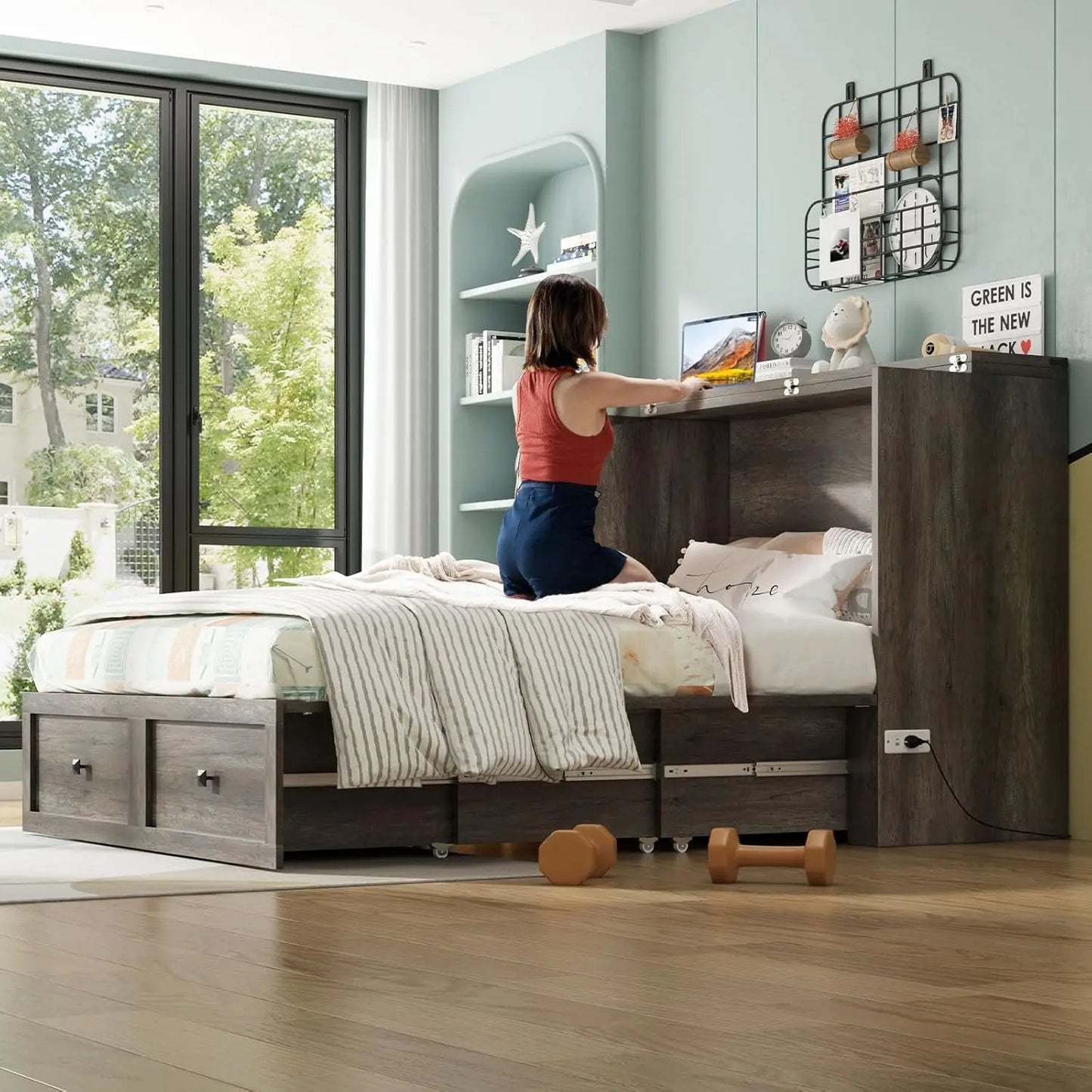 Queen Murphy Bed with Storage & Charging Station