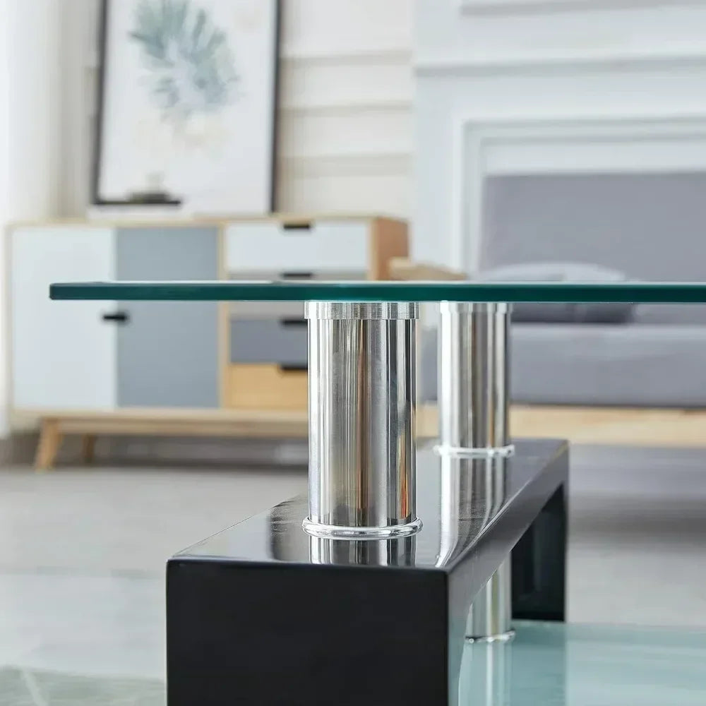 Modern Tempered Glass Tabletop , 2-Tier Table