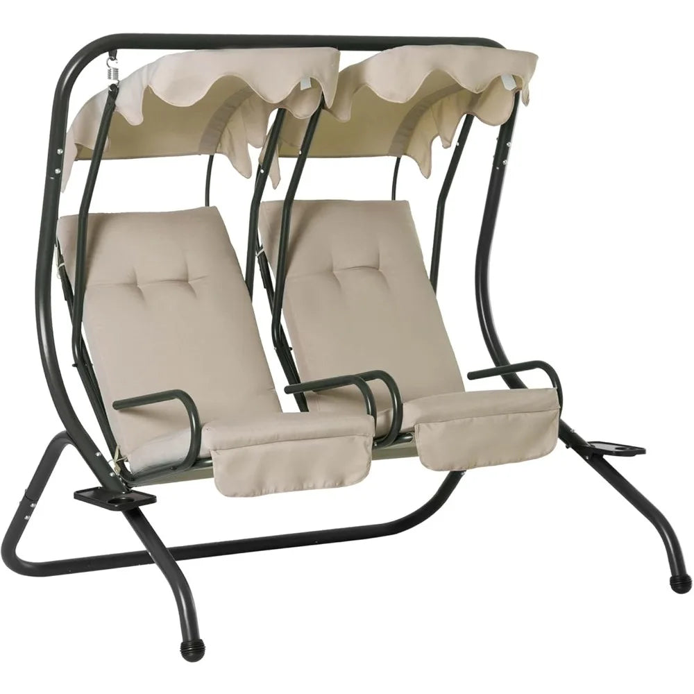 Outsunny Patio Swing Chair with 2 Separate Seats,