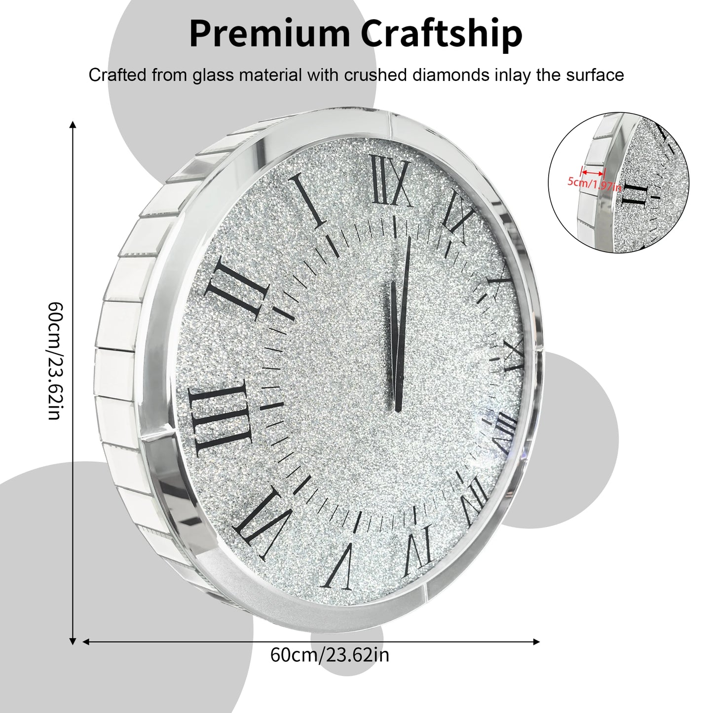 Crystal Crush Diamond Mirrored Round Wall Clock