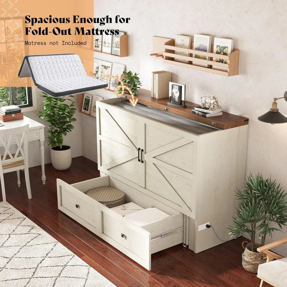Queen Murphy Bed with Storage & Charging Station