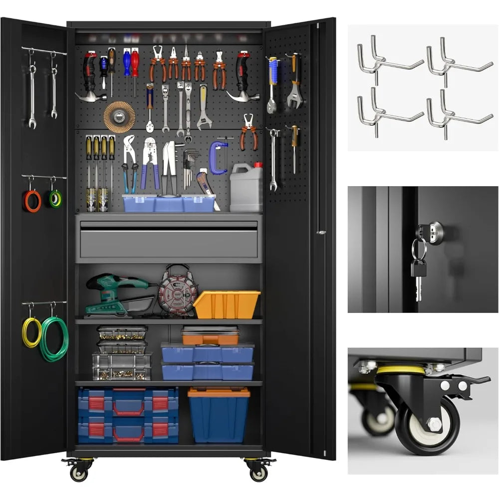 Garage Storage Cabinet with Wheels and Doors
