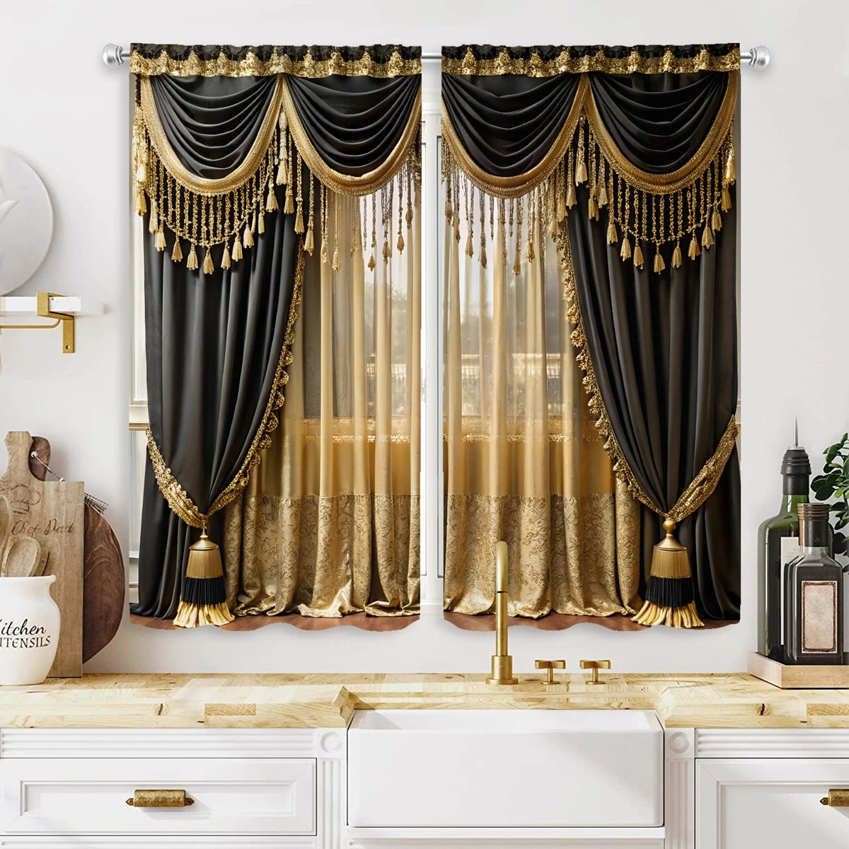 2 pieces curtain printing simulation valance