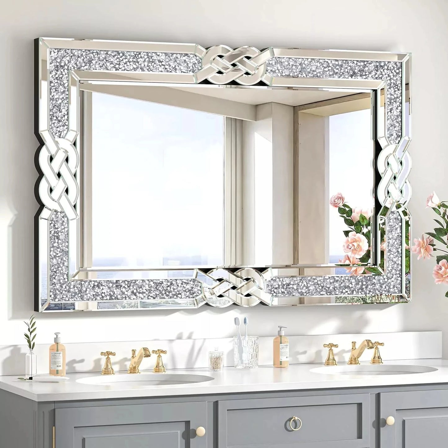 Diamond Wall Mirror Rectangular Glass Silver