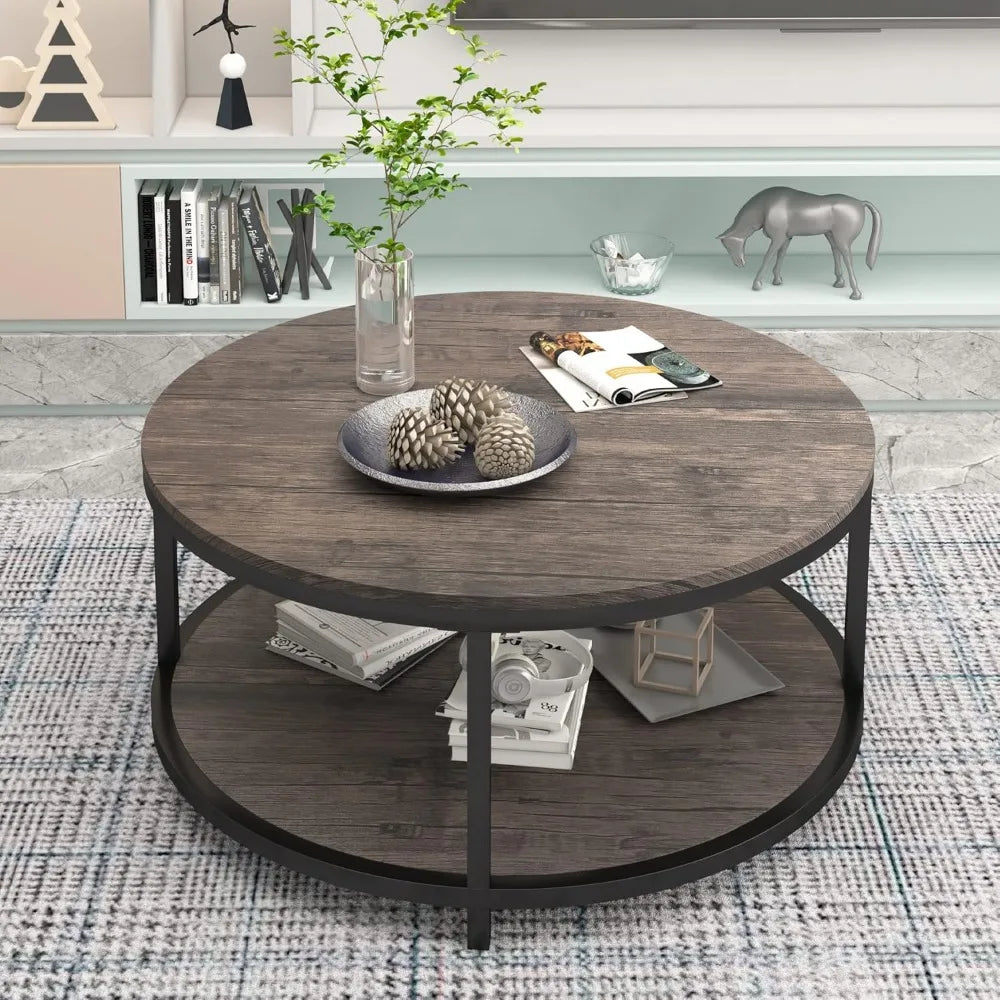 Round Coffee Table, 36", 2-Tier