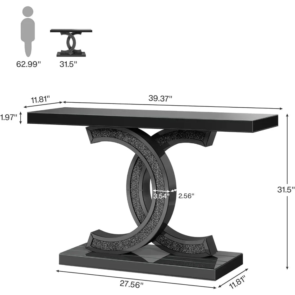 Mirrored Console Table, Modern Black Entryway Table