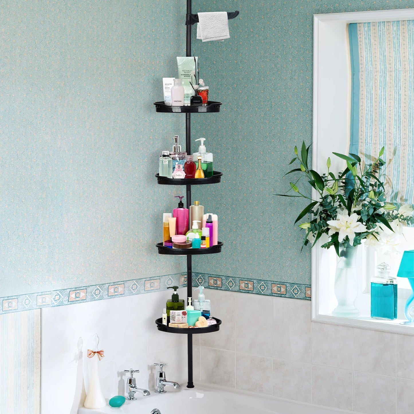 Corner Shower Caddy with Tension Pole 4-Tier