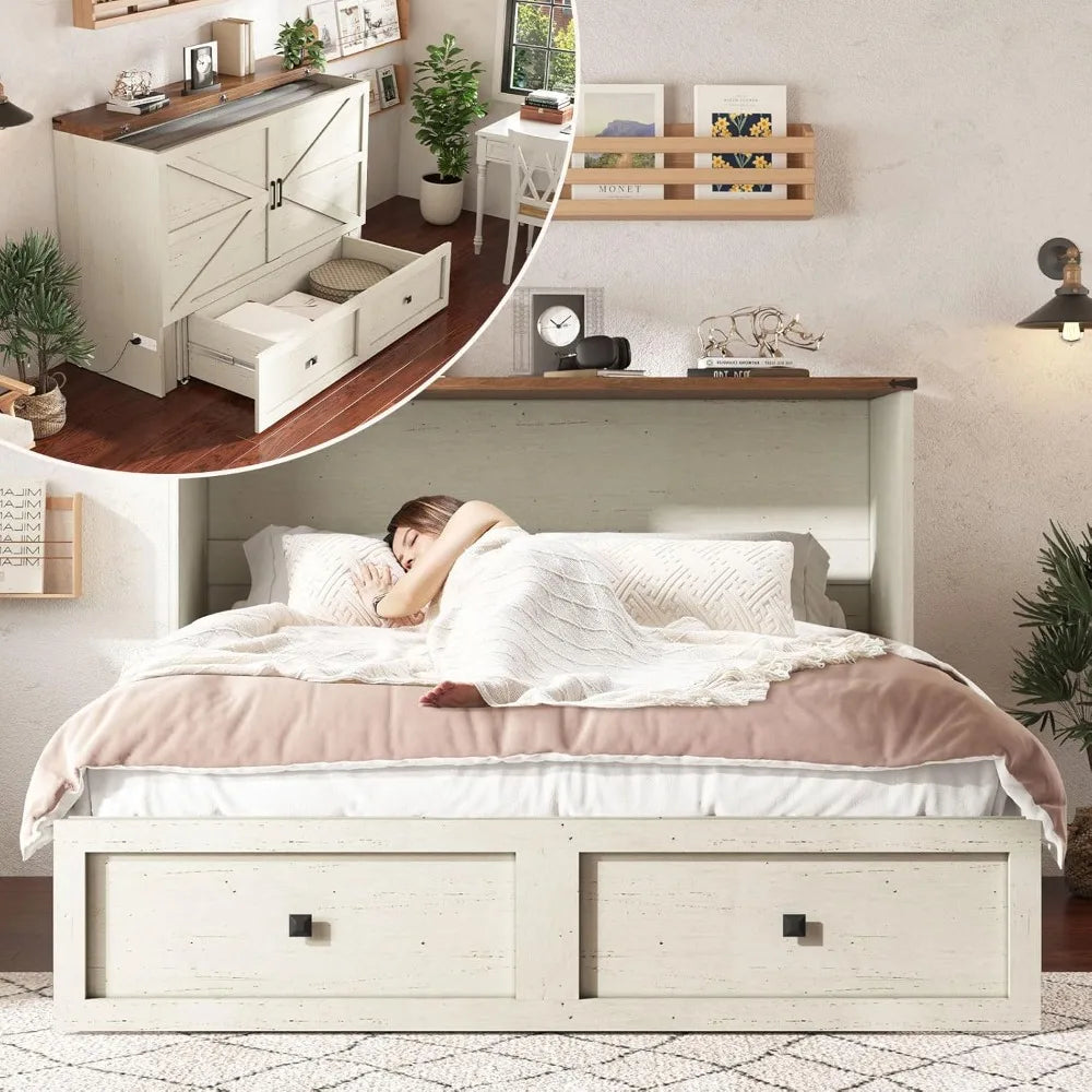 Queen Murphy Bed with Storage & Charging Station