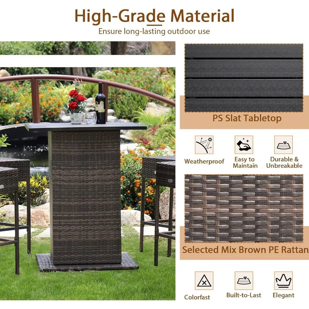 5 Pieces Rattan Bar Set,