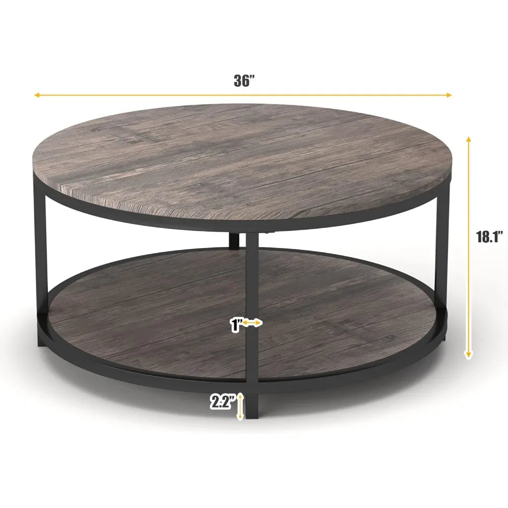 Round Coffee Table, 36", 2-Tier