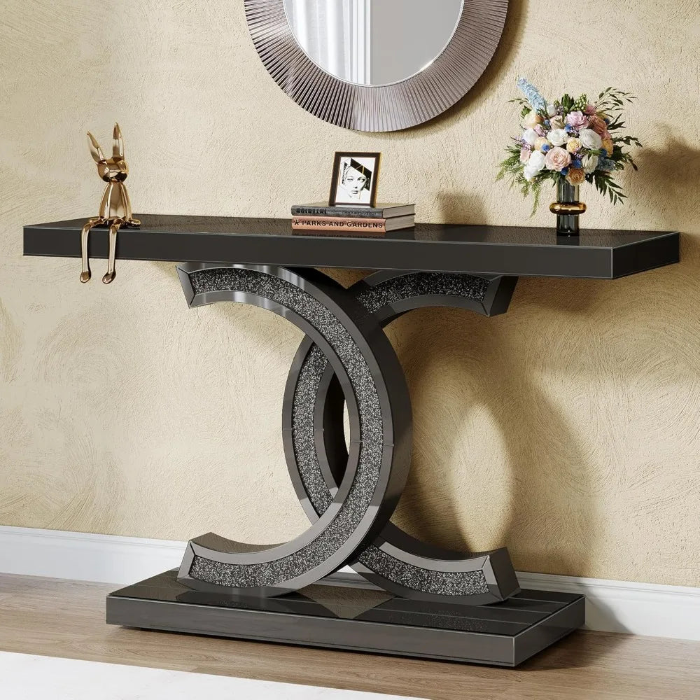 Mirrored Console Table, Modern Black Entryway Table