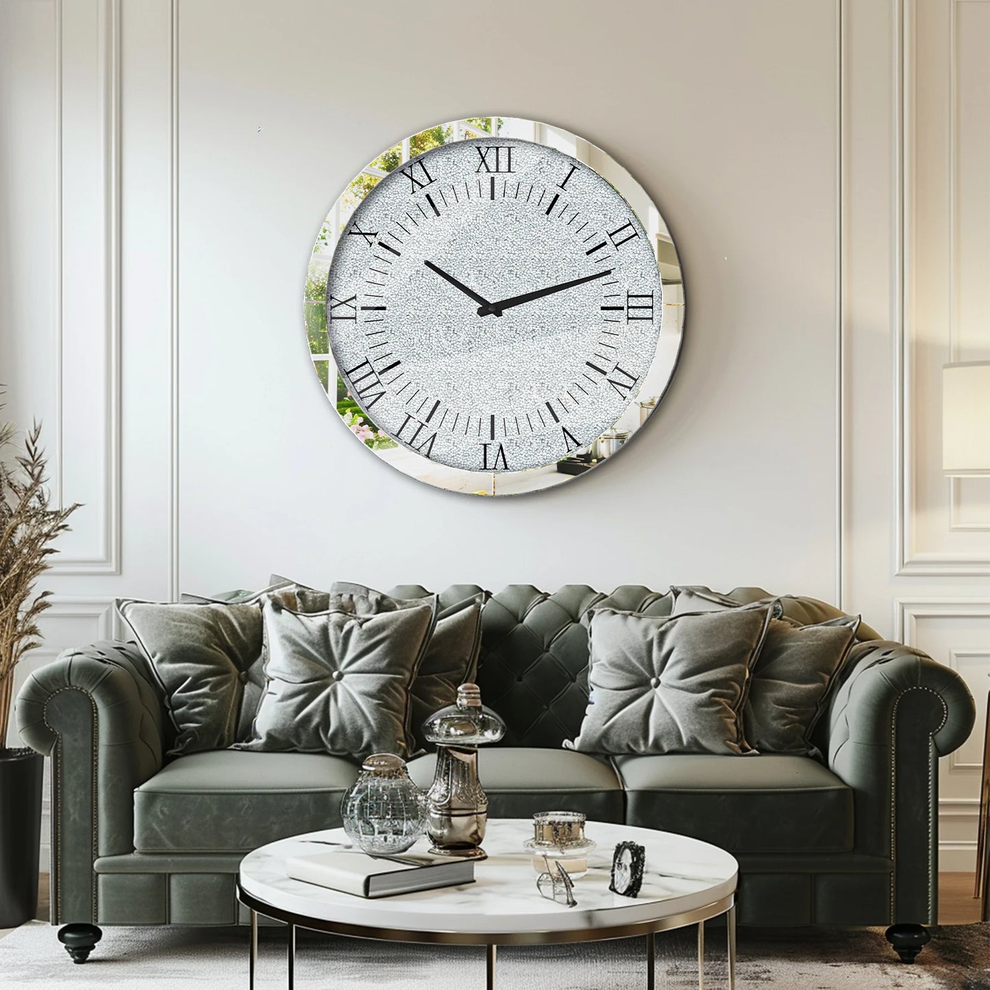 Crystal Crush Diamond Mirrored Round Wall Clock