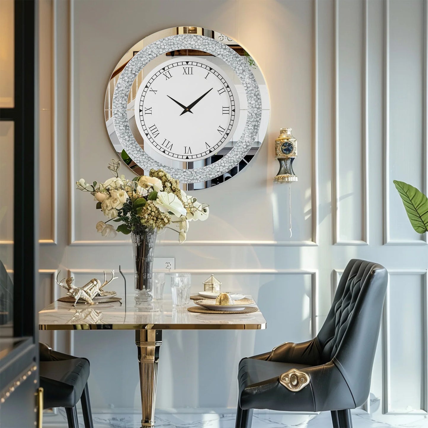 Diamond Large Mirrored Wall Clock for Living Room
