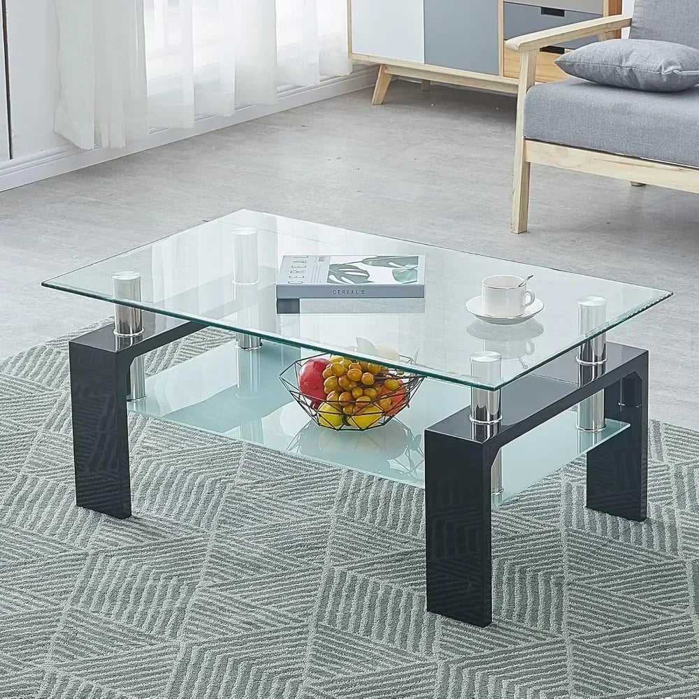 Modern Tempered Glass Tabletop , 2-Tier Table
